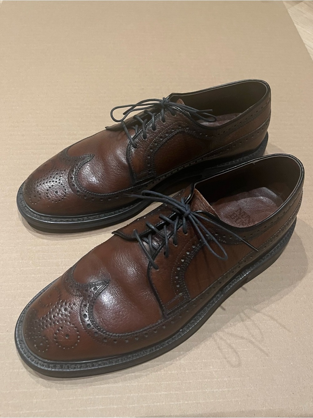 Vintage Nunn Bush Brown Wingtip Brogue Leather Derby Dress Shoes